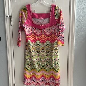 Y2K boho paisley mini dress bright mod print retro 60s vibe sequins Women’s S